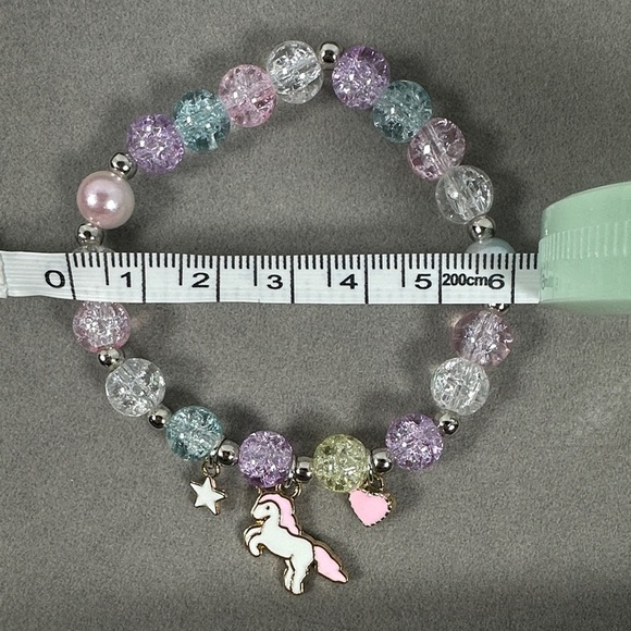 ✨Pastel Beaded Unicorn Charm Bracelet | Cute Kids Jewelry | Glitter Beads - Picture 4 of 5